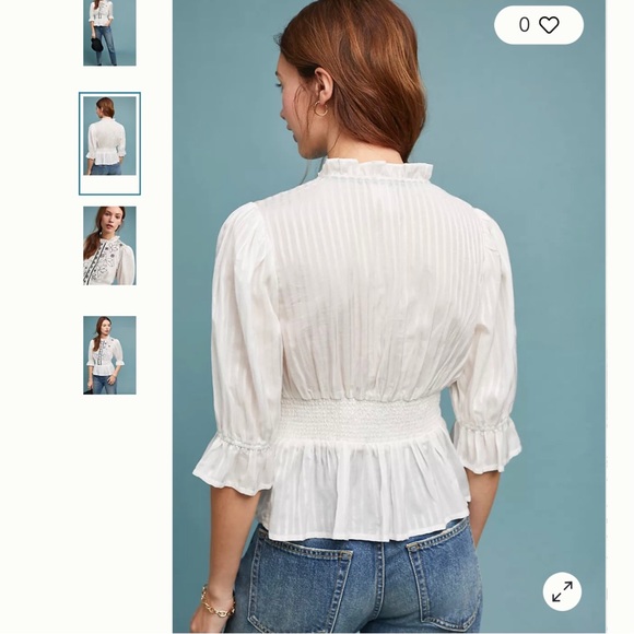 Anthropologie Meadow Rue Meila Embroidered Peasant Peplum Blouse Top Size 0 - Picture 4 of 10